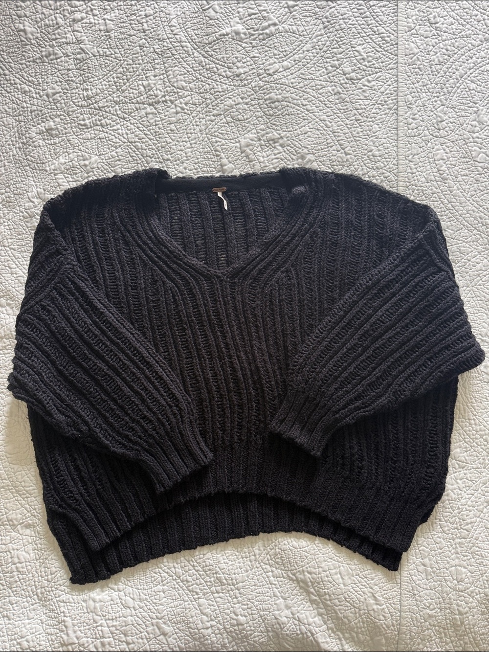 Free People 100% Cotton Oversized V‑Neck Ribbed Women's Sweater
